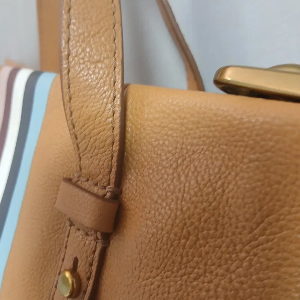 Fossil Tan Satchel with Striped Accent